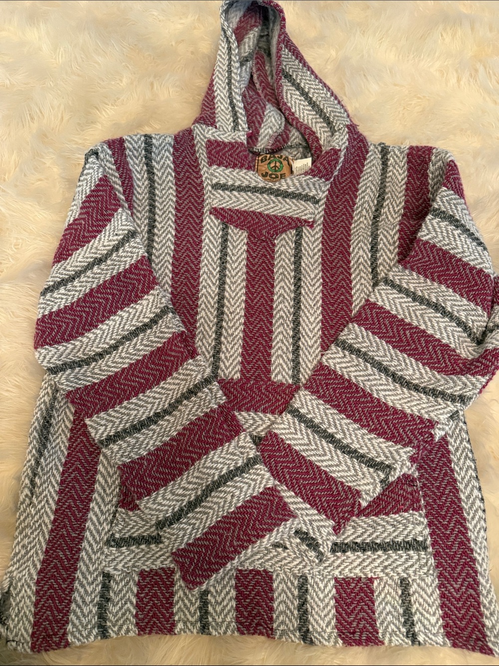 Women's Hooded Baja Sweater - Burgundy & Gray Stripes
